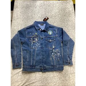 FISLL Chicago Sky Angel Reese WNBA Denim Jacket Blue Paint Splatter WW4F4505J M